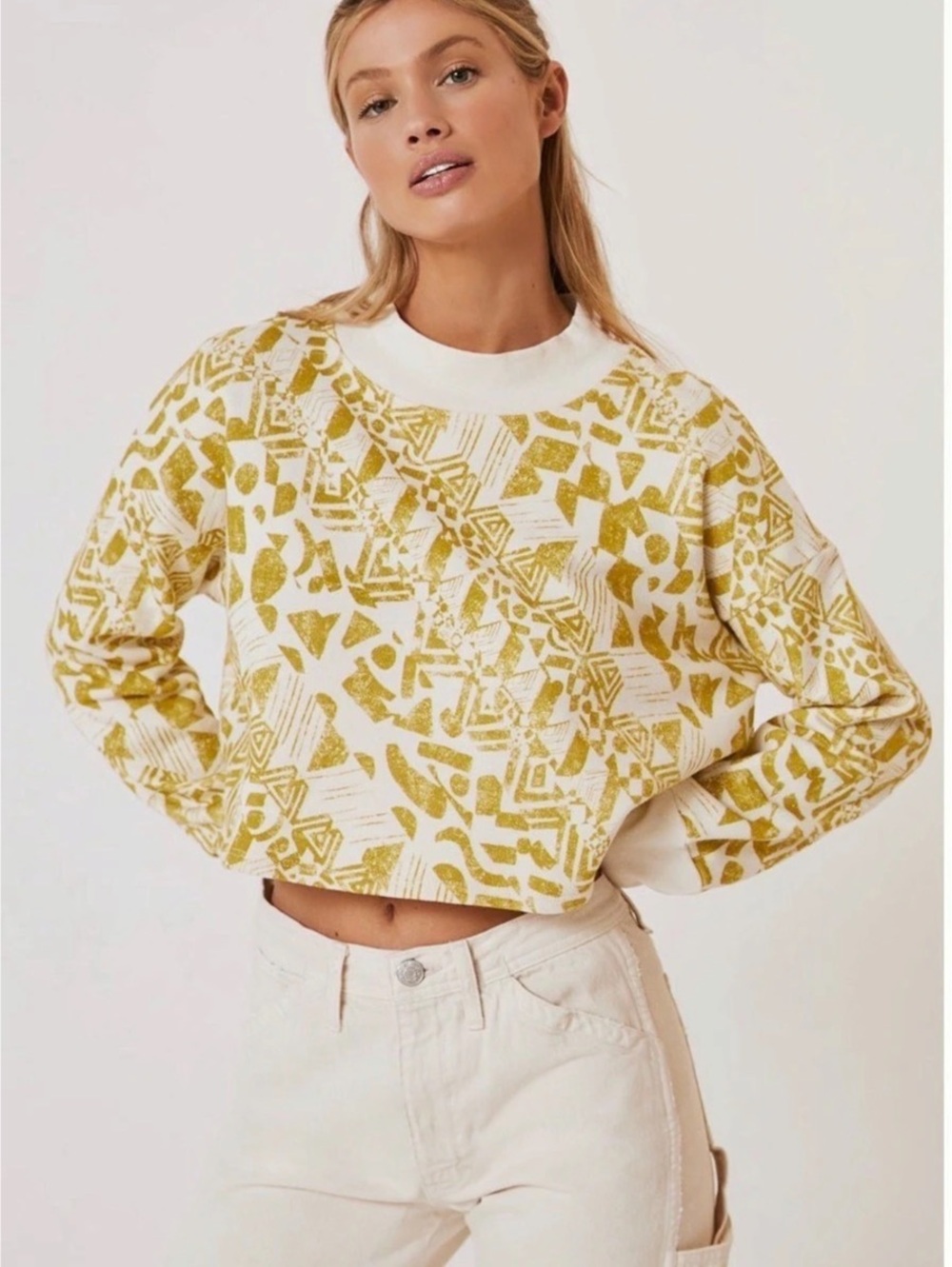 Anthropologie - Amado  Mock Neck Sweater Geometric White & Yellow